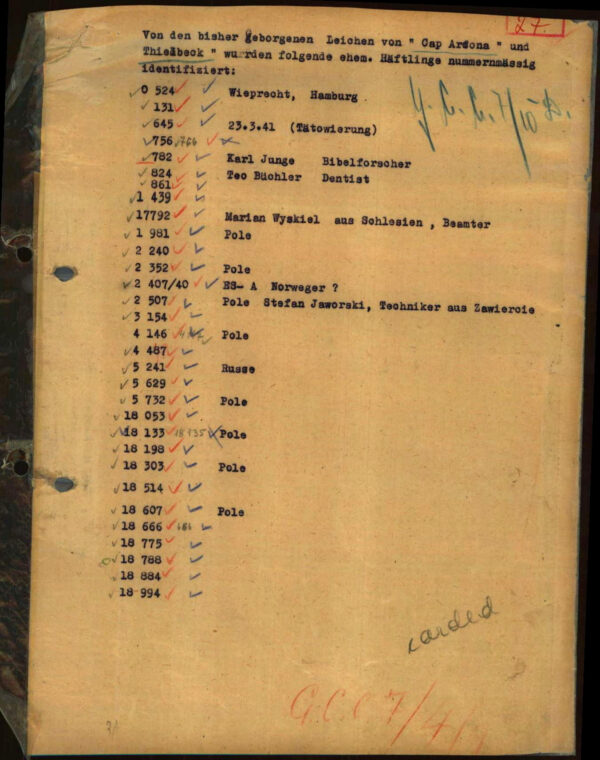 Liste der identifizierten, geborgenen Leichen des Schiffsunglücks Quelle: https://collections.arolsen-archives.org/de/document/3413431
